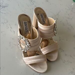 Badgley Mischka Blush Slide Heels with Crystal Embellishment